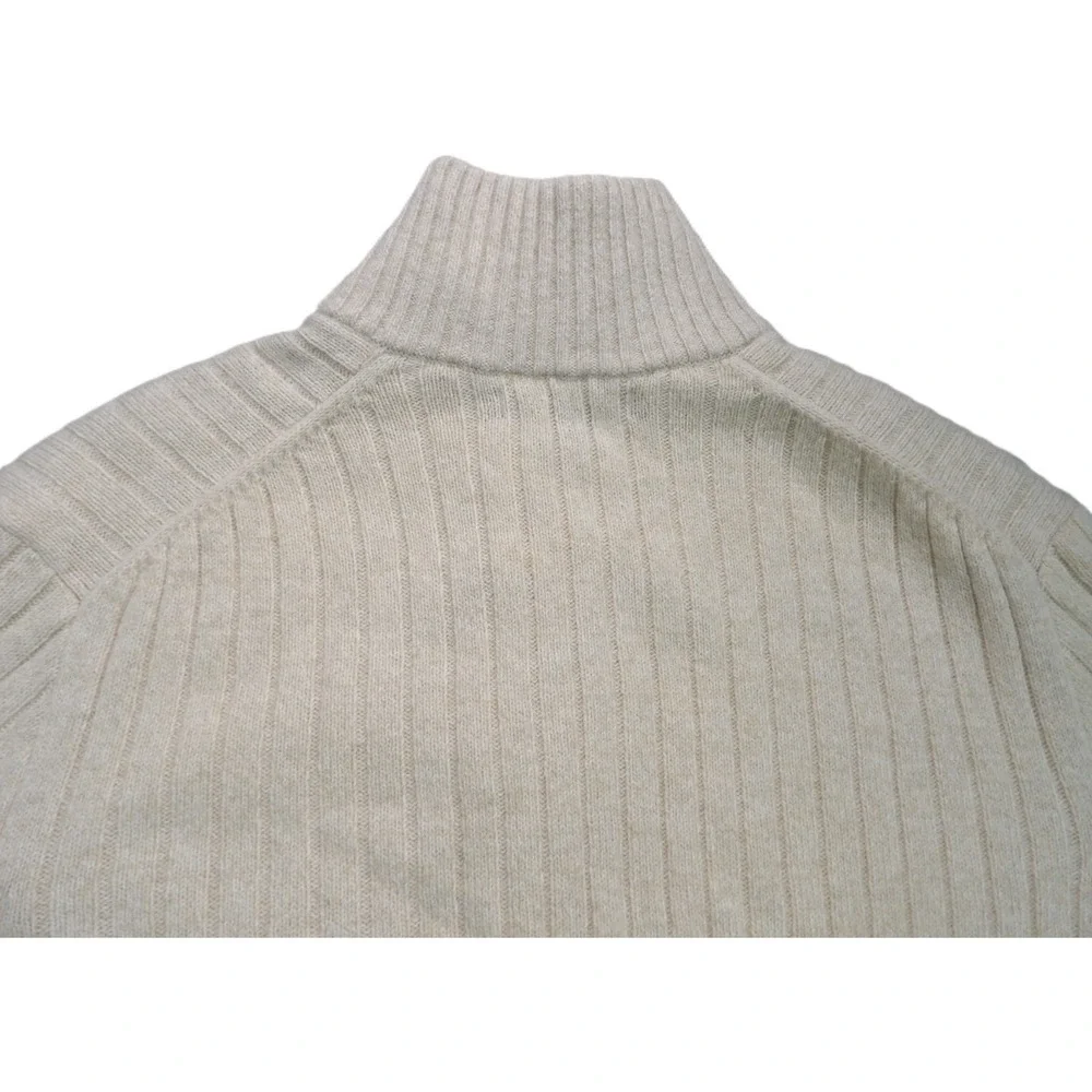 VTG Banana Republic Sweater Men M Ivory Wool Blend Ribbed Btn Mock Neck 90s Knit